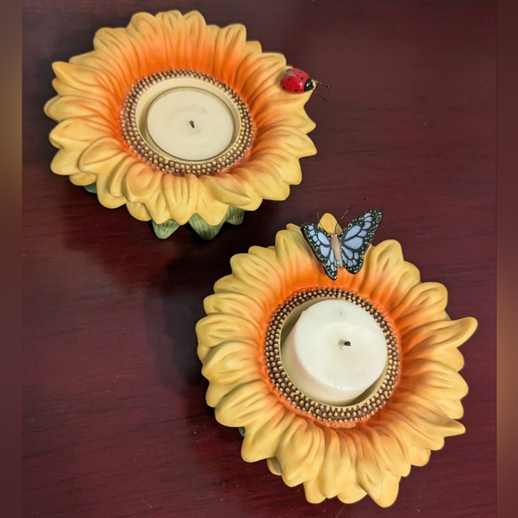 PARTYLITE Sunflower Buddies Ladybug & Butterfly 2 TEA LIGHT Votive CANDLE HOLDER - Picture 10 of 13
